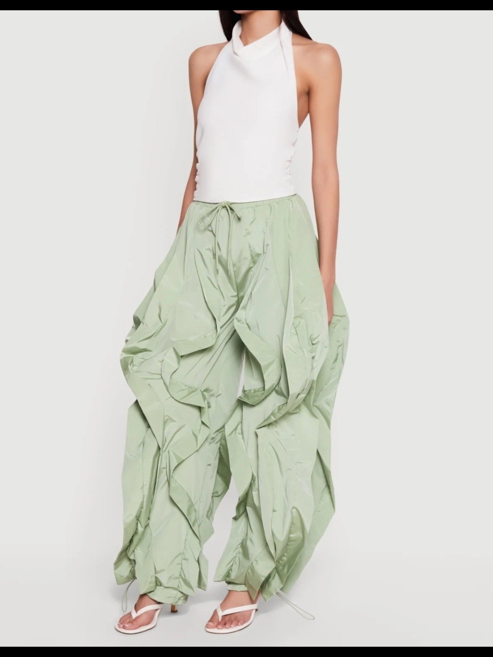 Light Green Ruffle Wide-Leg Pants - Picture 2 of 4